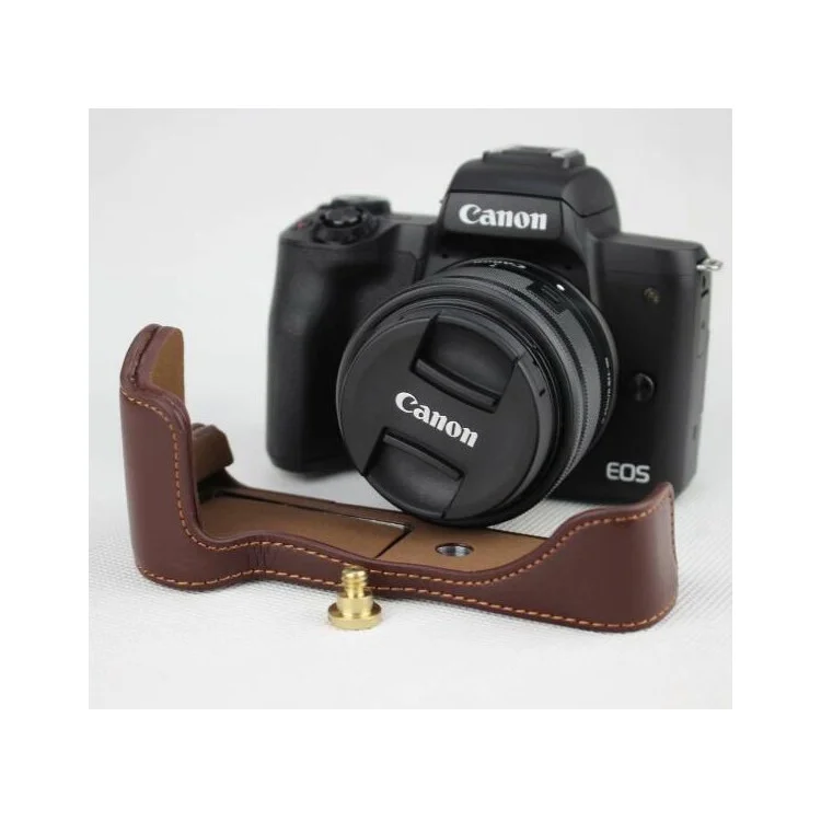 Оригинальный кожаный нижний чехол для защиты камеры для Canon EOS M50 - коричневый