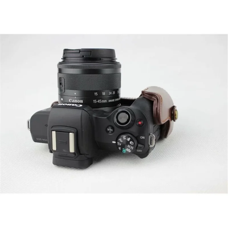 PU Leather Camera Half Case Bottom Mount Cover for Canon EOS M50 - Coffee