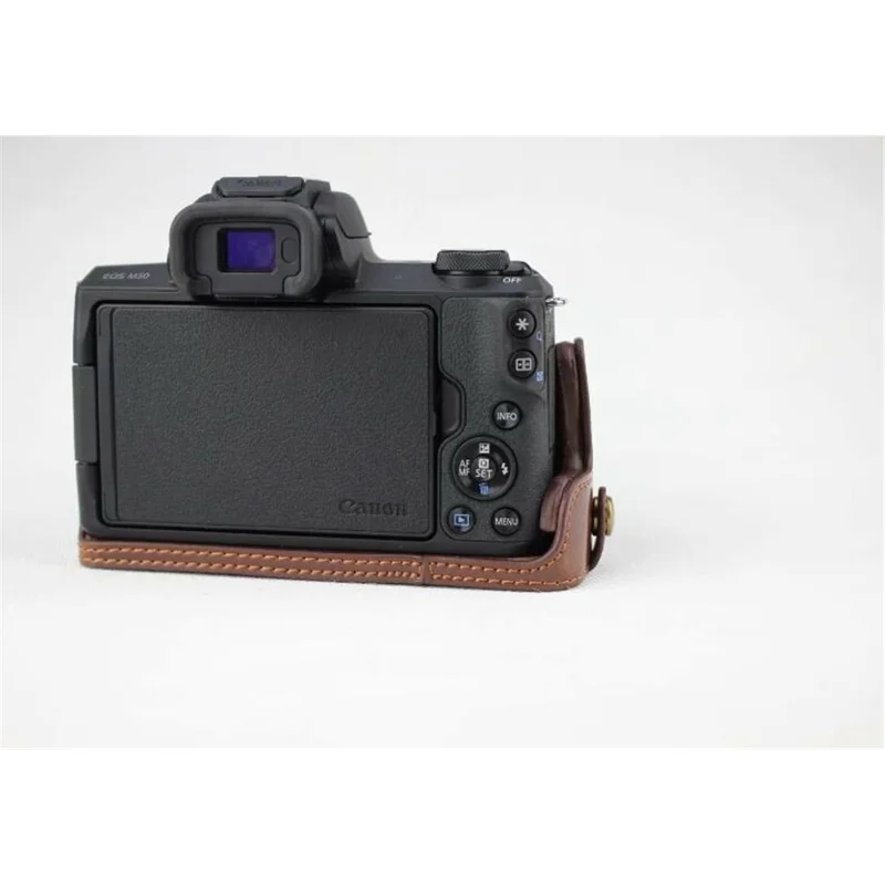 PU Leather Camera Half Case Bottom Mount Cover for Canon EOS M50 - Coffee