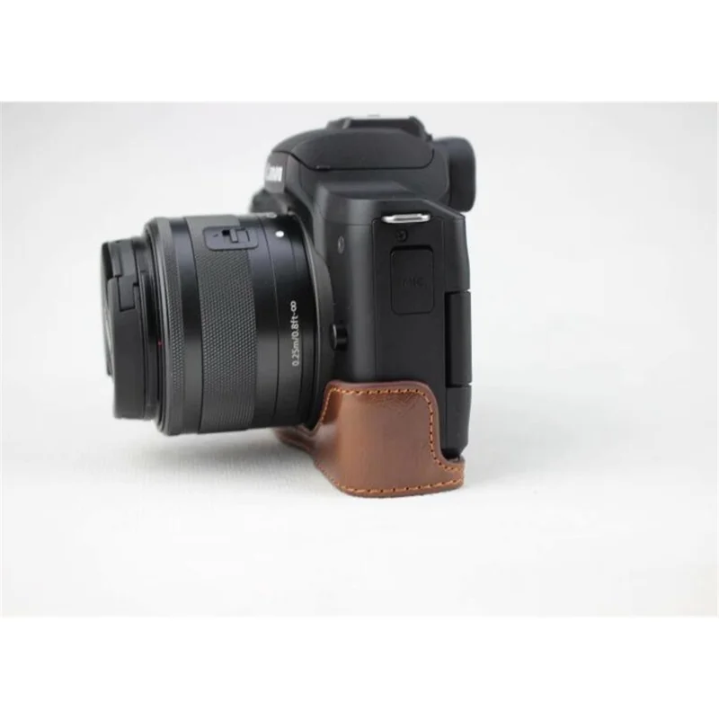 PU Leather Camera Half Case Bottom Mount Cover for Canon EOS M50 - Coffee