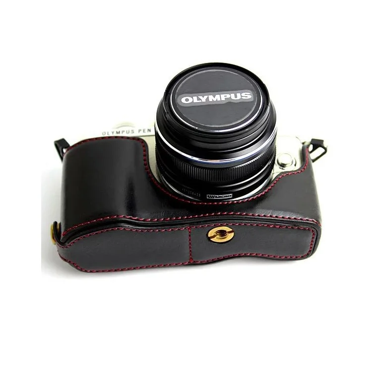 PU Leather Camera Half Bottom Case Protective Cover for Olympus E-PL7 / E-PL8 / E-PL9 - Black