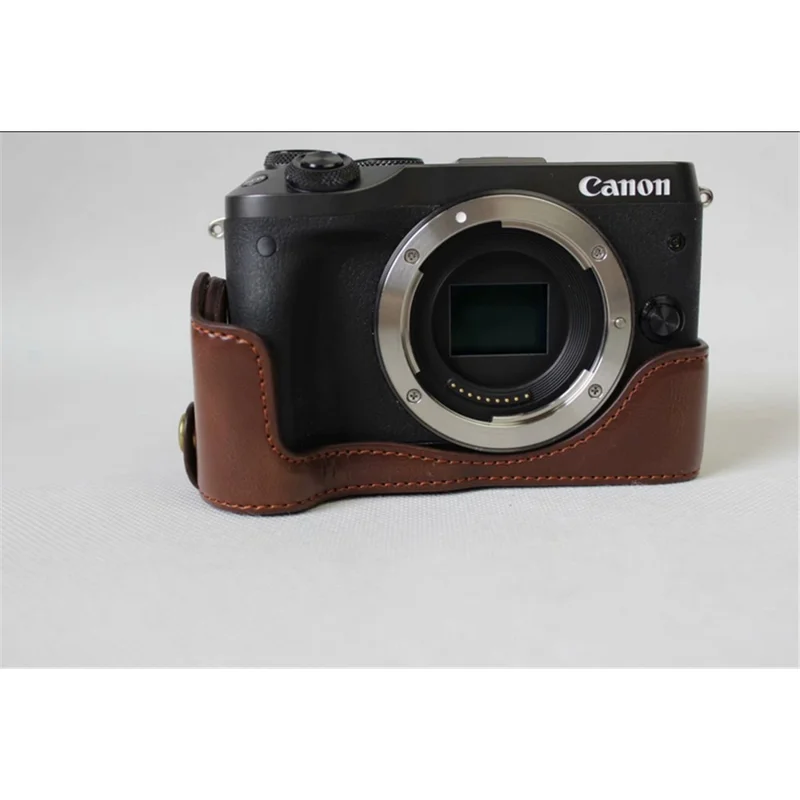 Half Camera PU Leather Protective Bottom Mount Cover for Canon EOS M6 - Coffee