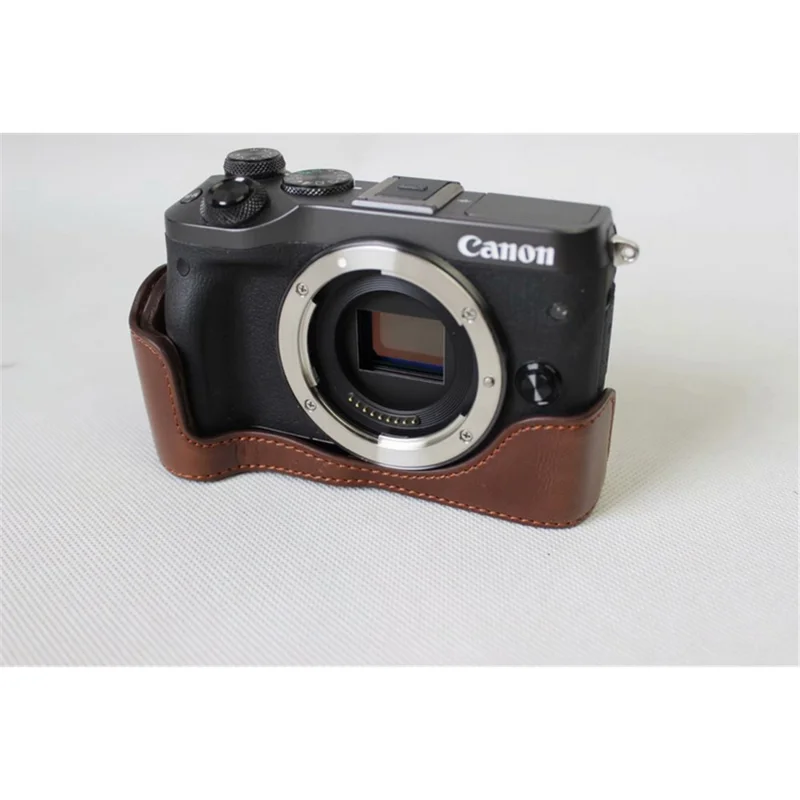 Half Camera PU Leather Protective Bottom Mount Cover for Canon EOS M6 - Coffee