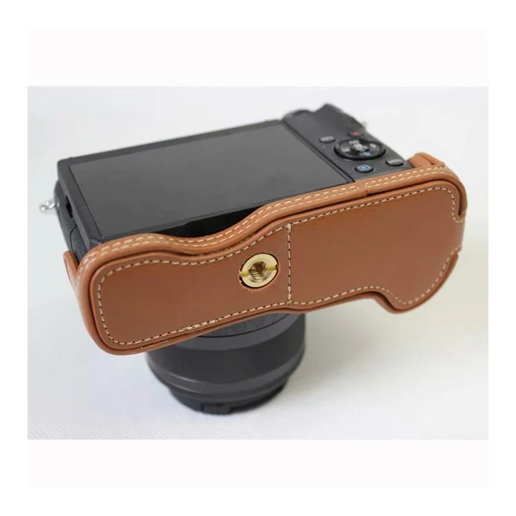 Genuine Cowhide Leather Half Case Bag for Canon EOS M6 Digital Camera - Brown