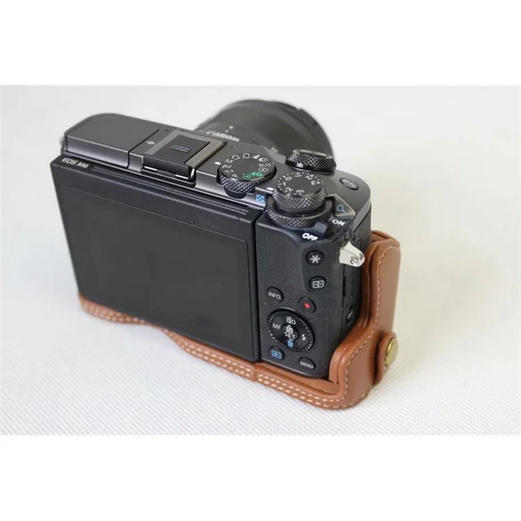 Genuine Cowhide Leather Half Case Bag for Canon EOS M6 Digital Camera - Brown