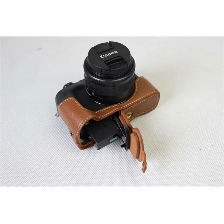 Genuine Cowhide Leather Half Case Bag for Canon EOS M6 Digital Camera - Brown