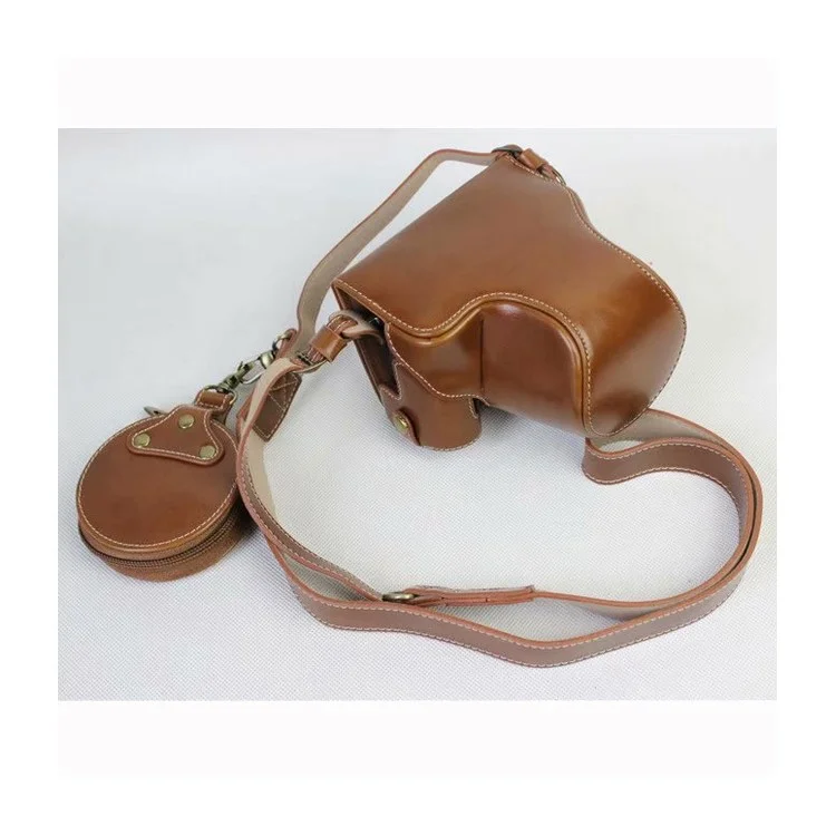 PU Leather Case Bag Protector + Strap + Camera Lens Bag for Canon EOS M6 with 15-45mm Lens - Brown