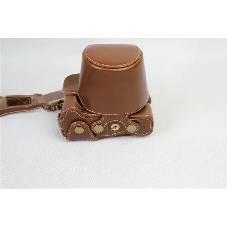 PU Leather Case Bag Protector + Strap + Camera Lens Bag for Canon EOS M6 with 15-45mm Lens - Brown