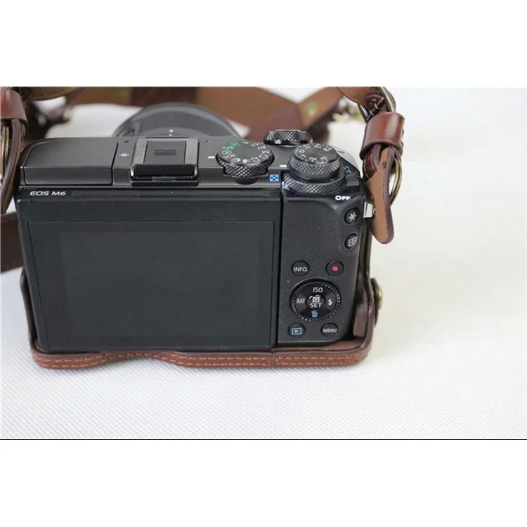 PU Leather Protective Bag Cover + Strap + Camera Lens Bag for Canon EOS M6 with 15-45mm Lens - Coffee