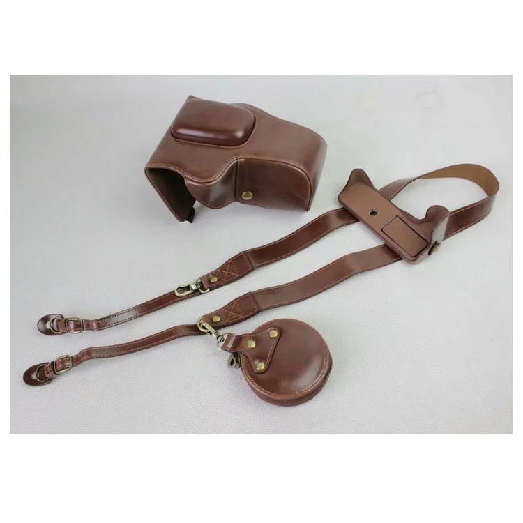 Protettore Per Borsa in Pelle PU + Cinghia + Borsa Per Obiettivo Per la Fotocamera Per Canone EOS 200d - Caffè