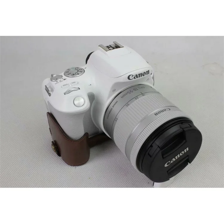 Protettore Per Borsa in Pelle PU + Cinghia + Borsa Per Obiettivo Per la Fotocamera Per Canone EOS 200d - Caffè