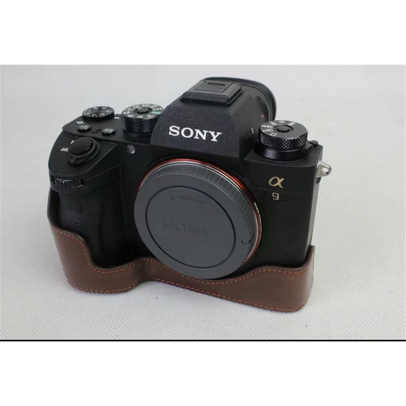 Half Camera PU Leather Protection Shell for Sony ILCE-9 / A9 / A7RM3 A7RIII - Coffee