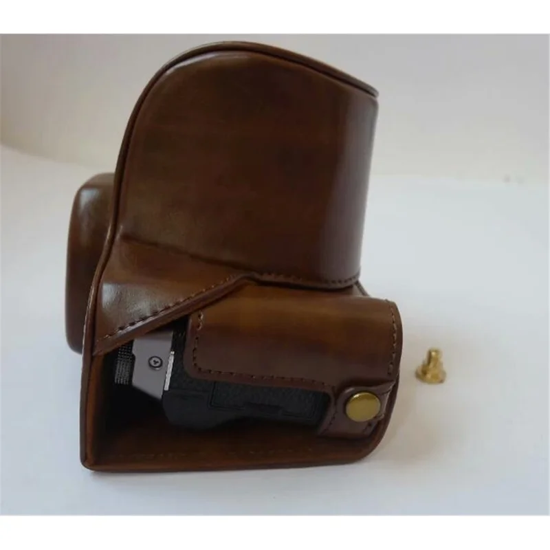 PU Leather Camera Protection Case Cover + Strap for Fujifilm X-T100 - Coffee
