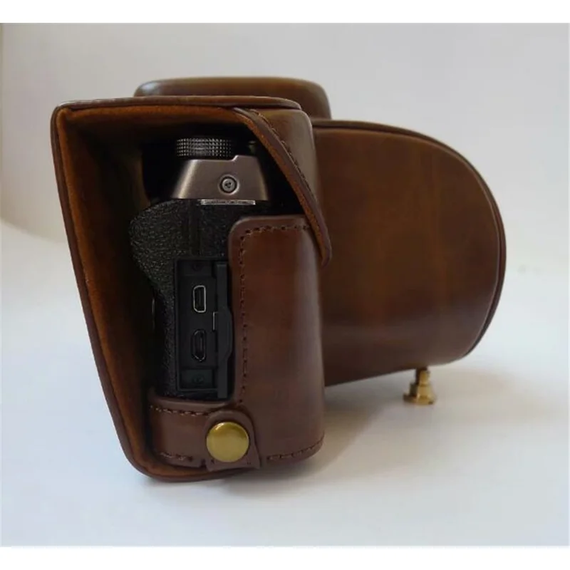 PU Leather Camera Protection Case Cover + Strap for Fujifilm X-T100 - Coffee