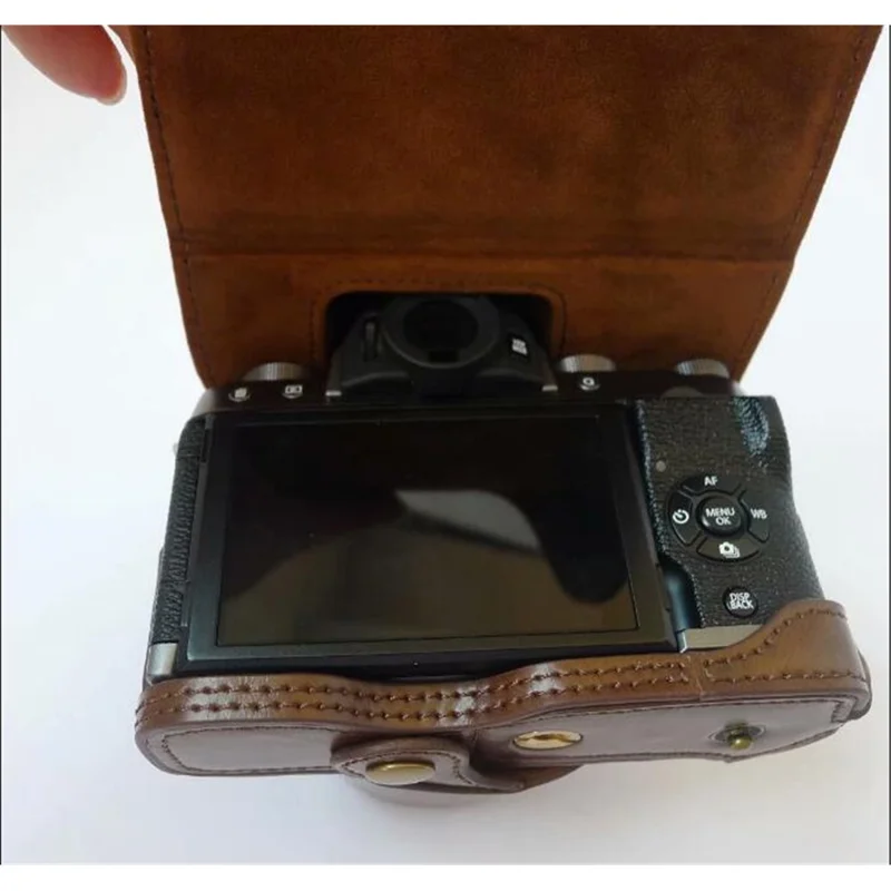 PU Leather Camera Protection Case Cover + Strap for Fujifilm X-T100 - Coffee