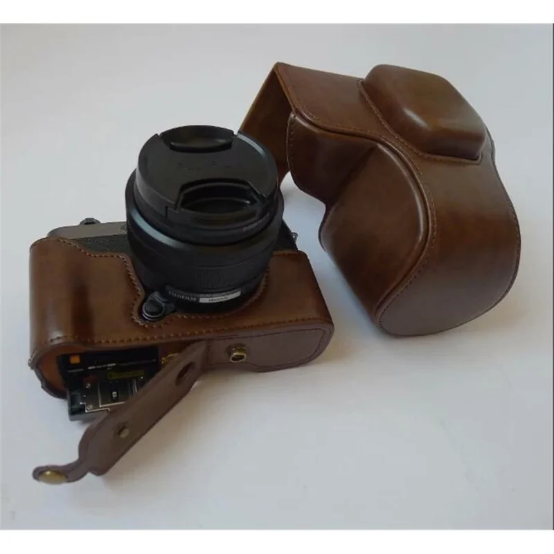 PU Leather Camera Protection Case Cover + Strap for Fujifilm X-T100 - Coffee