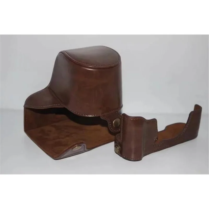 PU Leather Camera Protection Case Cover + Strap for Fujifilm X-T100 - Coffee