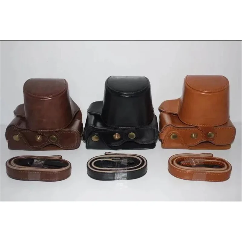 PU Leather Camera Protection Case Cover + Strap for Fujifilm X-T100 - Coffee
