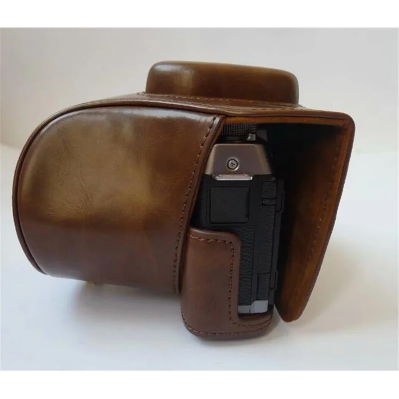 PU Leather Camera Protection Case Cover + Strap for Fujifilm X-T100 - Coffee