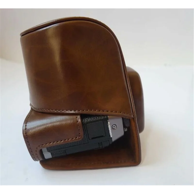PU Leather Camera Protection Case Cover + Strap for Fujifilm X-T100 - Coffee