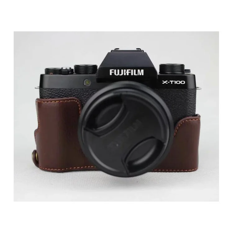 Genuine Leather Half Bottom Camera Protection Shell for Fujifilm X-T100 - Coffee