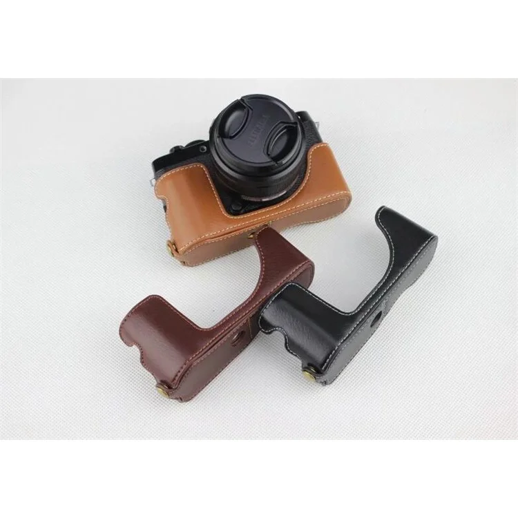 Genuine Leather Half Bottom Camera Protection Shell for Fujifilm X-T100 - Coffee