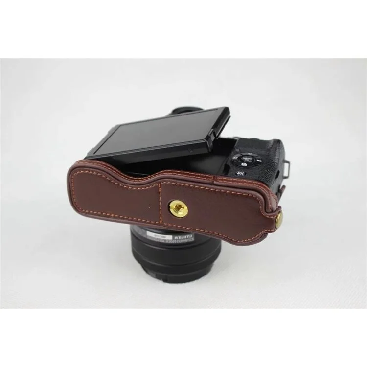 Genuine Leather Half Bottom Camera Protection Shell for Fujifilm X-T100 - Coffee