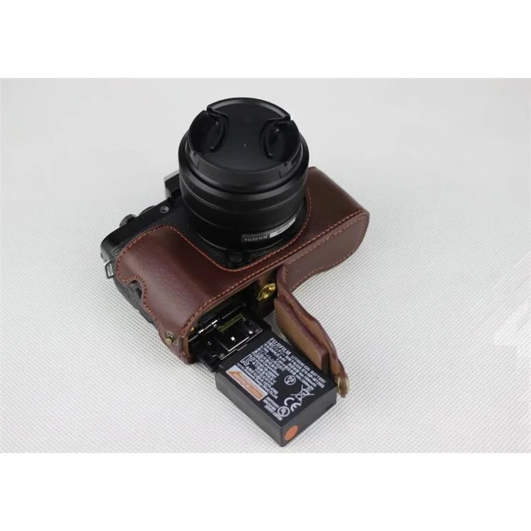 Genuine Leather Half Bottom Camera Protection Shell for Fujifilm X-T100 - Coffee