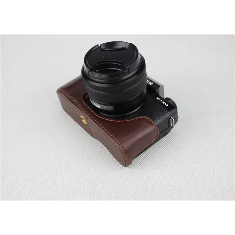 Genuine Leather Half Bottom Camera Protection Shell for Fujifilm X-T100 - Coffee