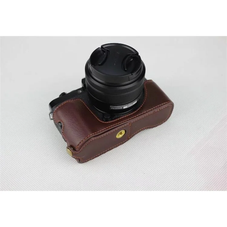 Genuine Leather Half Bottom Camera Protection Shell for Fujifilm X-T100 - Coffee