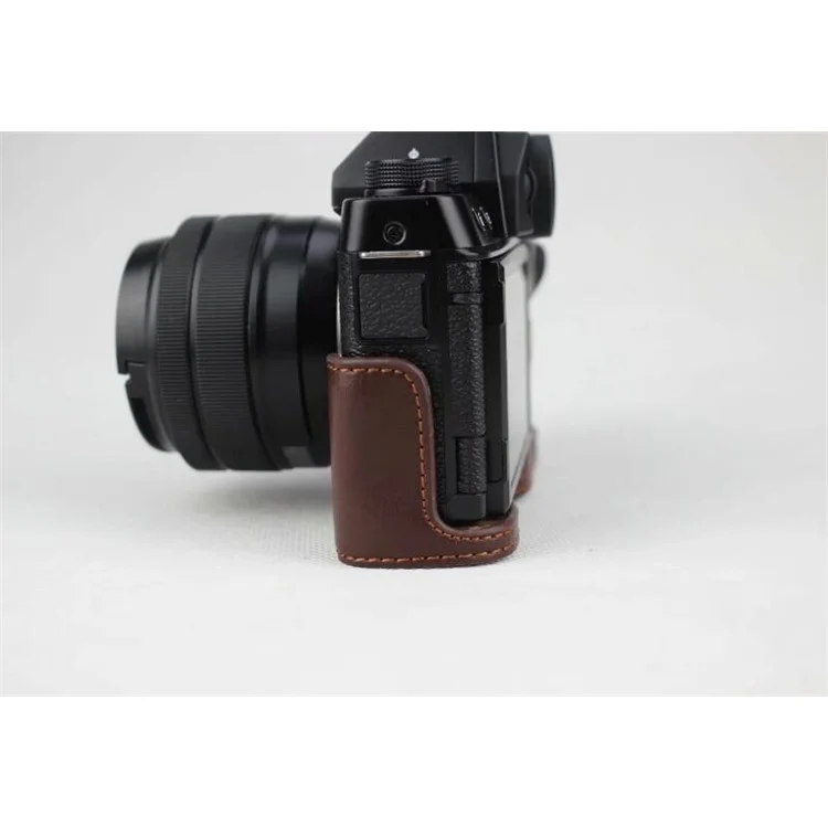 Genuine Leather Half Bottom Camera Protection Shell for Fujifilm X-T100 - Coffee