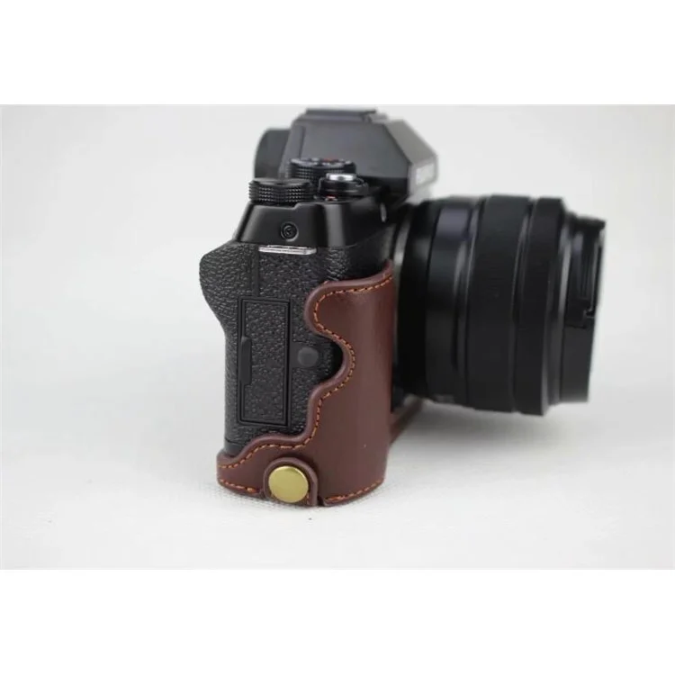 Genuine Leather Half Bottom Camera Protection Shell for Fujifilm X-T100 - Coffee