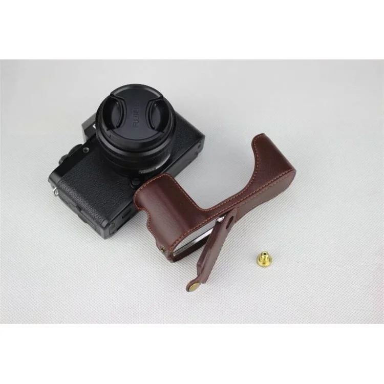 Genuine Leather Half Bottom Camera Protection Shell for Fujifilm X-T100 - Coffee