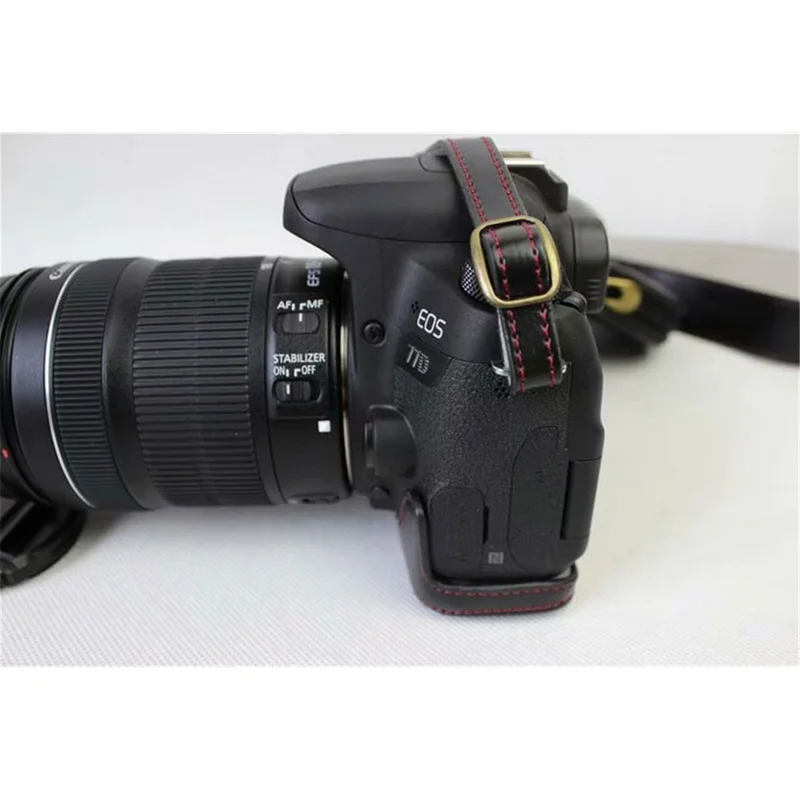 PU Leather Camera Protective Pouch Bag + Strap + Camera Lens Bag for Canon EOS 77D / 800D - Black
