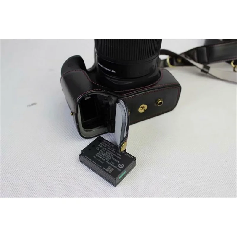 PU Leather Camera Protective Pouch Bag + Strap + Camera Lens Bag for Canon EOS 77D / 800D - Black