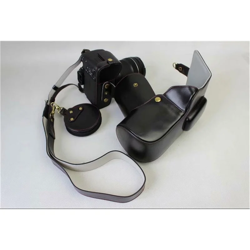 PU Leather Camera Protective Pouch Bag + Strap + Camera Lens Bag for Canon EOS 77D / 800D - Black