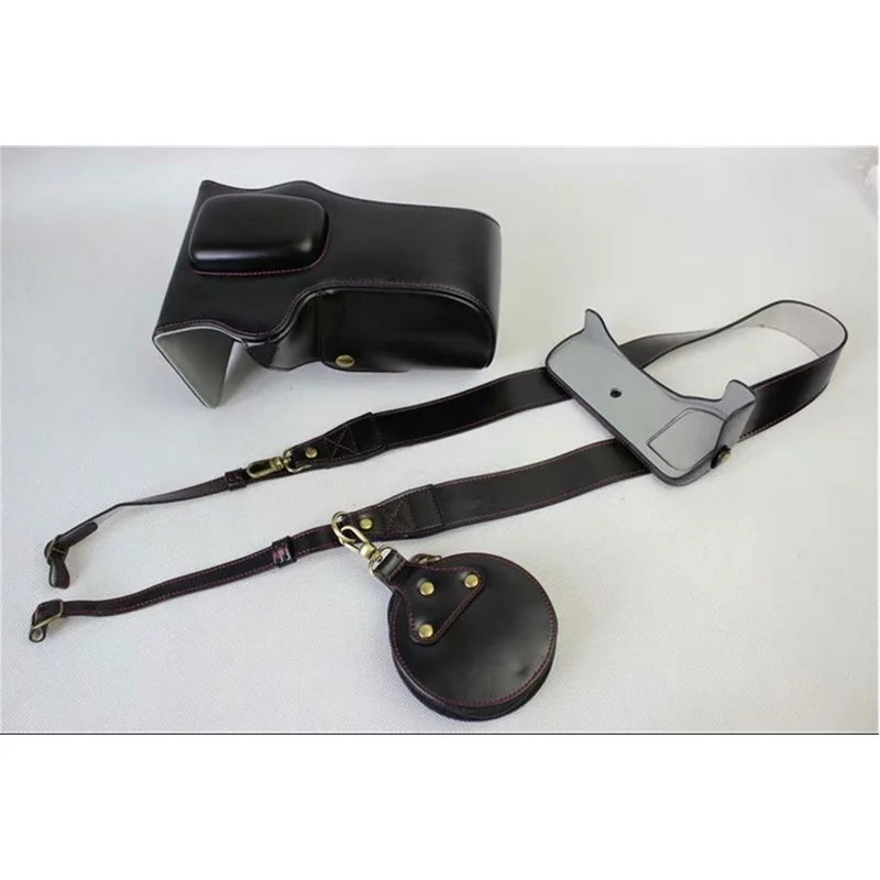PU Leather Camera Protective Pouch Bag + Strap + Camera Lens Bag for Canon EOS 77D / 800D - Black