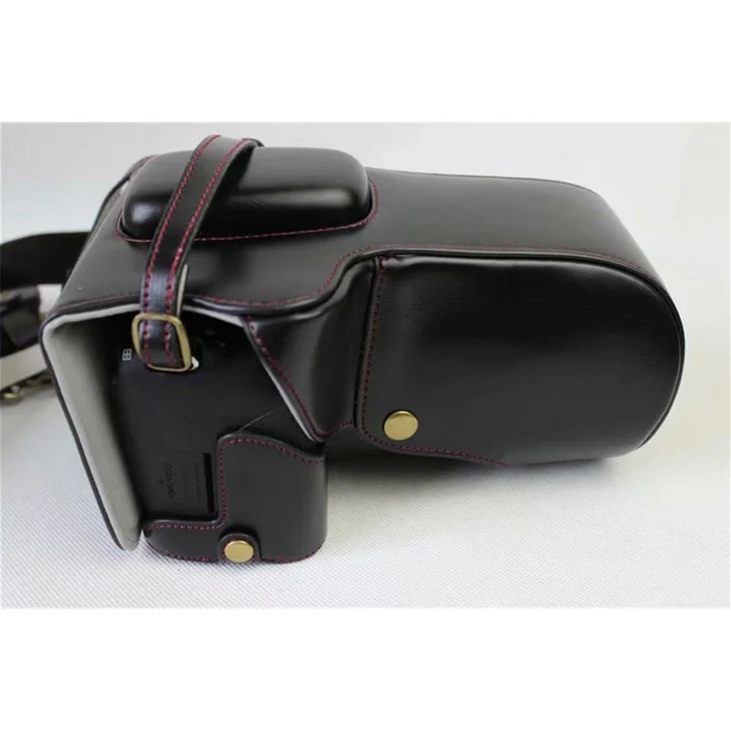 PU Leather Camera Protective Pouch Bag + Strap + Camera Lens Bag for Canon EOS 77D / 800D - Black