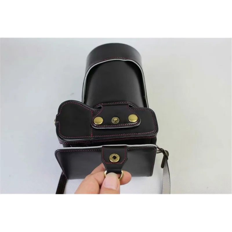 PU Leather Camera Protective Pouch Bag + Strap + Camera Lens Bag for Canon EOS 77D / 800D - Black