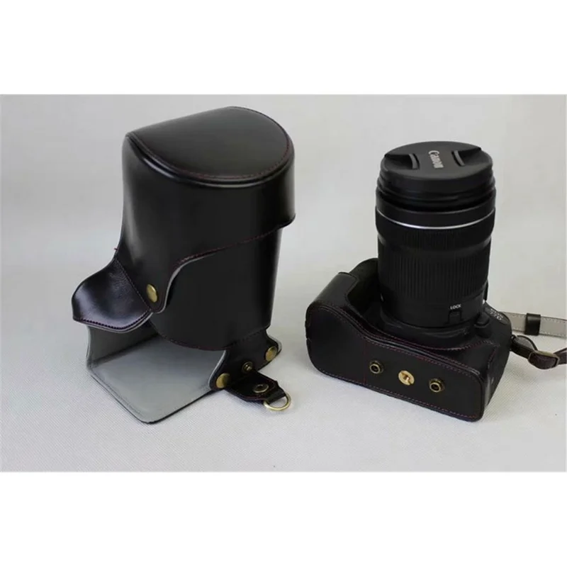 PU Leather Camera Protective Pouch Bag + Strap + Camera Lens Bag for Canon EOS 77D / 800D - Black