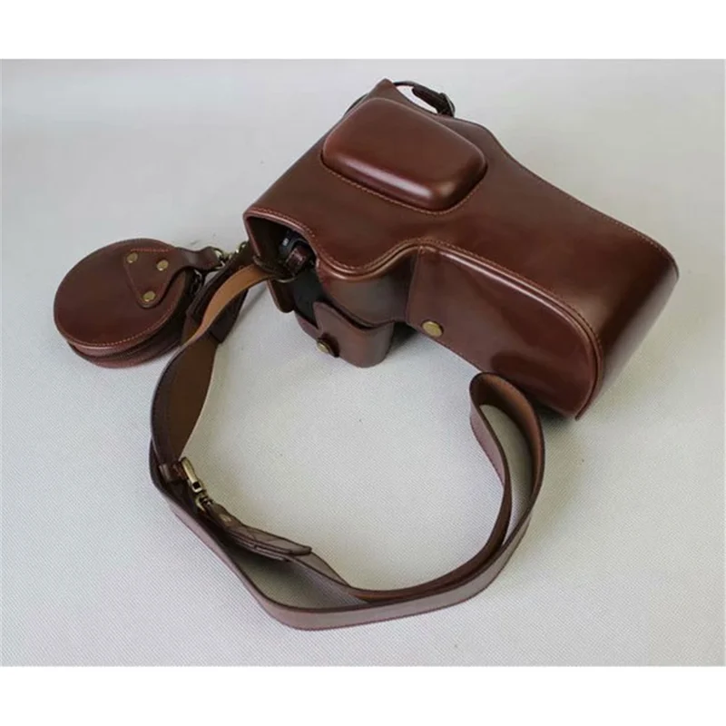 PU Leather Camera Protective Pouch Shell + Strap + Camera Lens Bag for Canon EOS 77D / 800D - Coffee