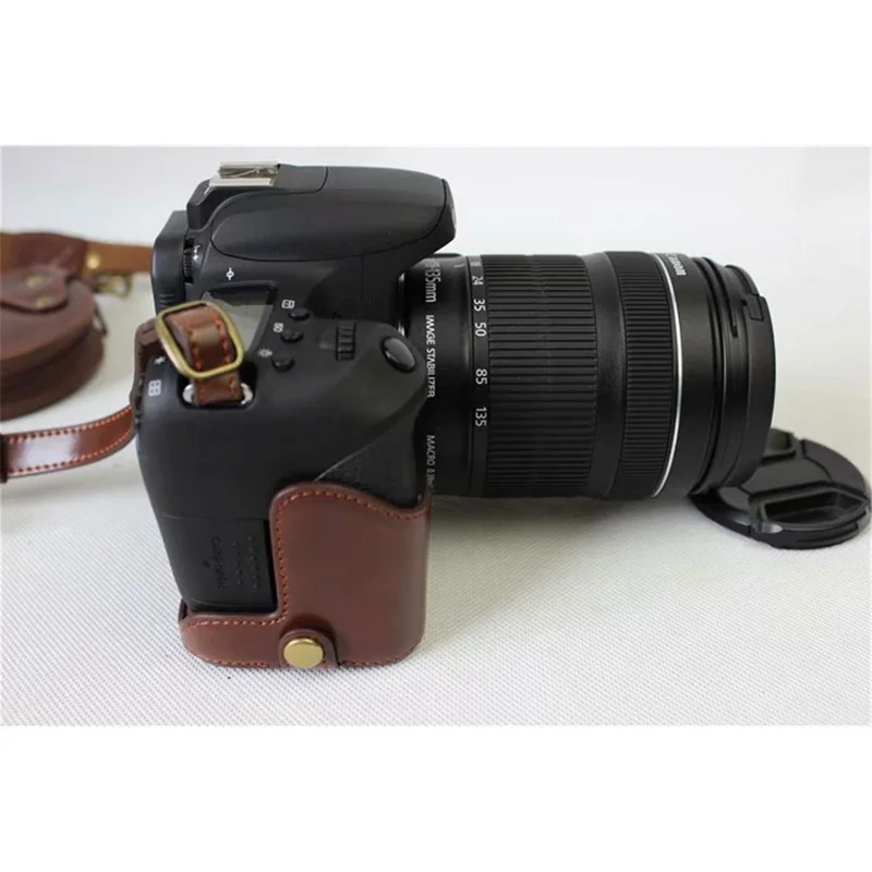 PU Leather Camera Protective Pouch Shell + Strap + Camera Lens Bag for Canon EOS 77D / 800D - Coffee