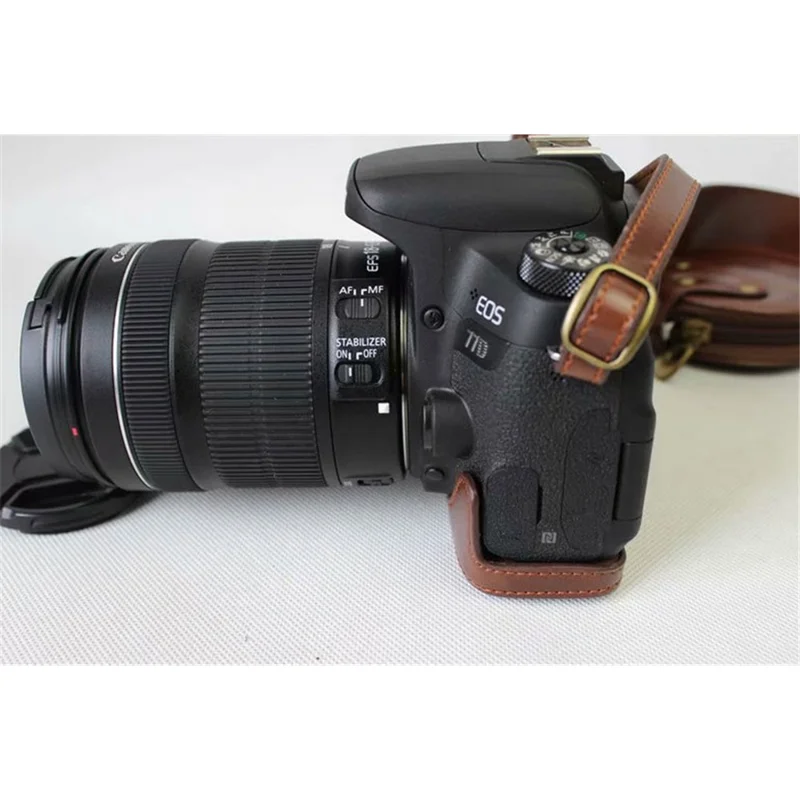 PU Leather Camera Protective Pouch Shell + Strap + Camera Lens Bag for Canon EOS 77D / 800D - Coffee