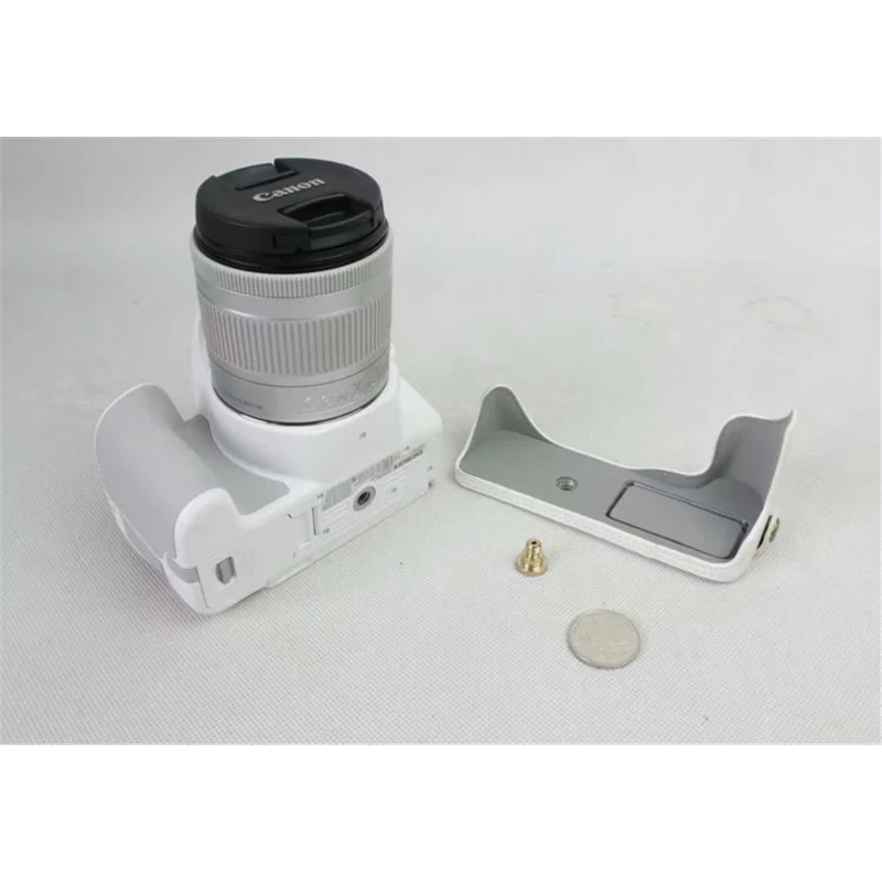 PU Leather Half Bottom Camera Protection Cover for Canon EOS 200D - White
