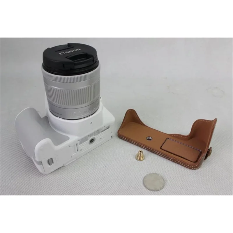 PU Leather Half Bottom Camera Protection Shell for Canon EOS 200D - Brown