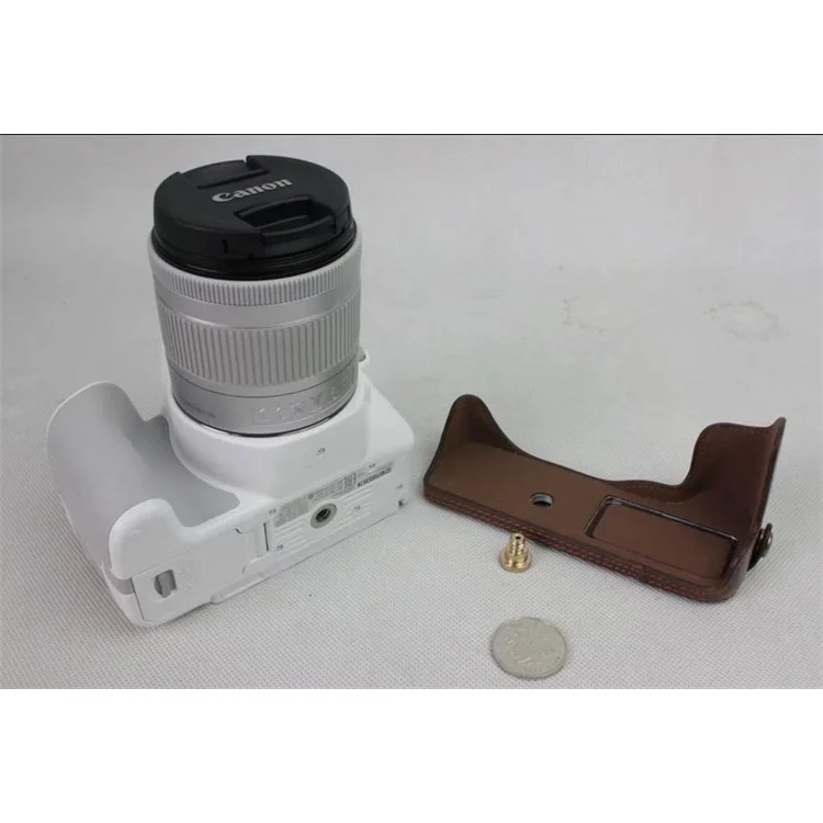 PU Leather Half Bottom Camera Protective Casing for Canon EOS 200D - Coffee