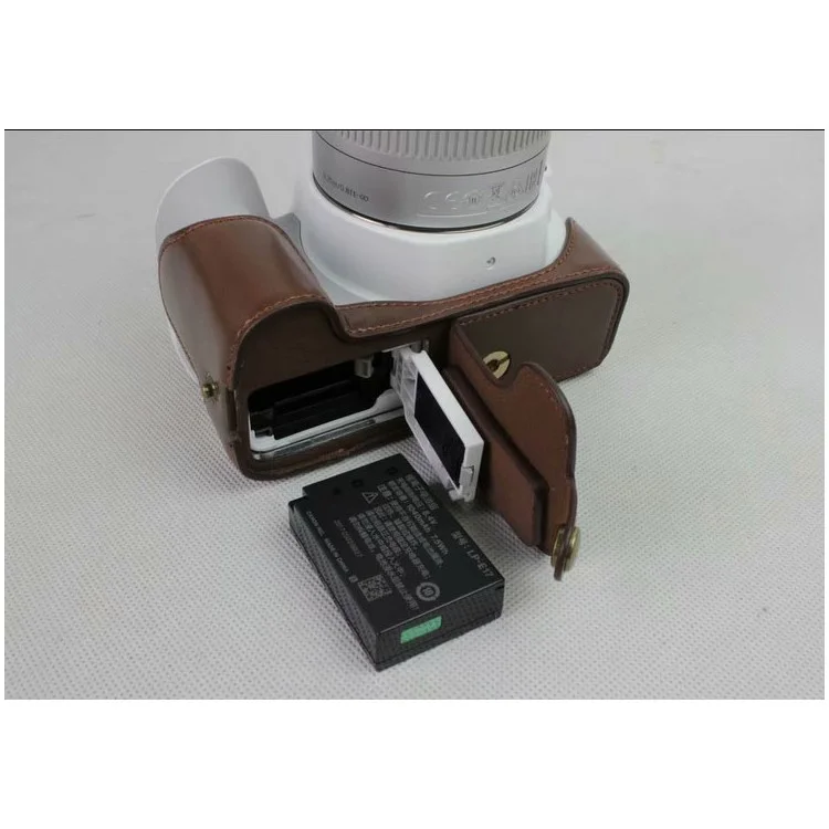 PU Leather Half Bottom Camera Protective Casing for Canon EOS 200D - Coffee