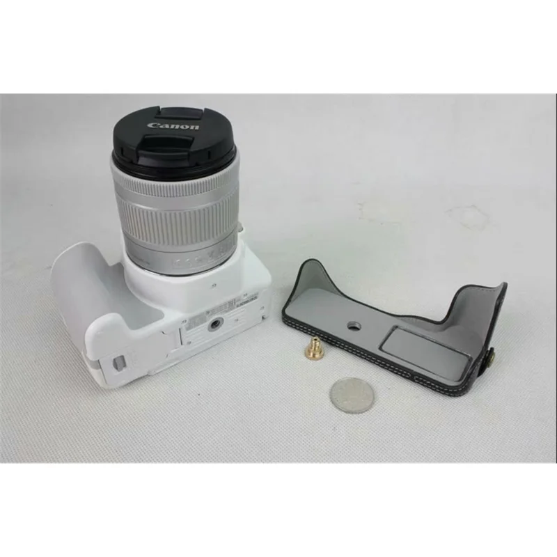 Genuine Leather Half Bottom Camera Protection Case for Canon EOS 200D - Black