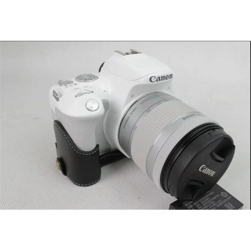 Genuine Leather Half Bottom Camera Protection Case for Canon EOS 200D - Black