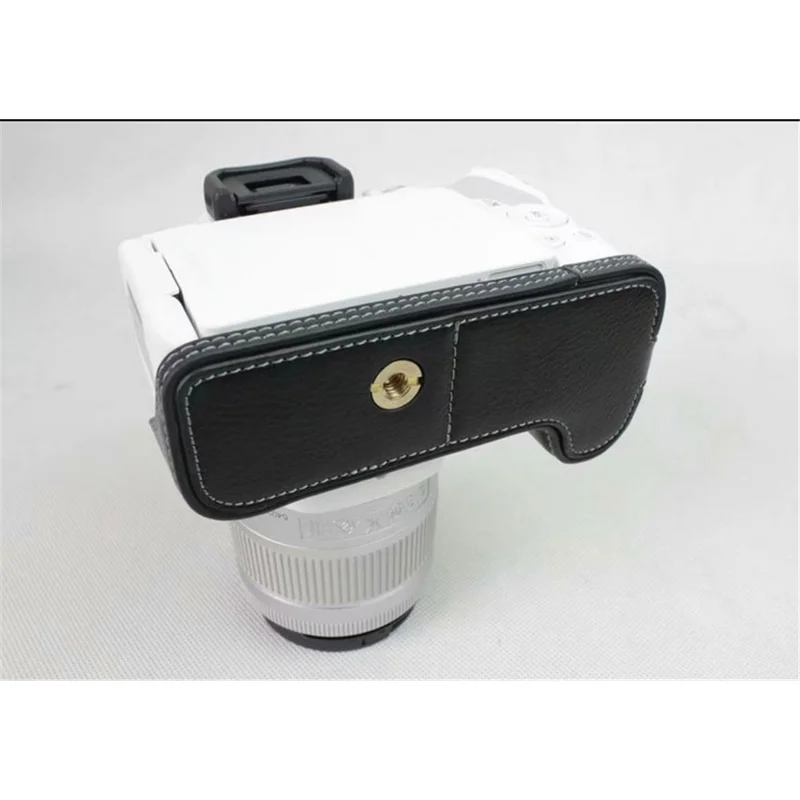 Genuine Leather Half Bottom Camera Protection Case for Canon EOS 200D - Black